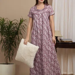 Sweet Dreams Women Floral Printed Pure Cotton Nightdress image 3
