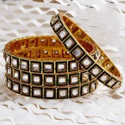 Karatcart Antique Gold-Plated Green Meena Work Kundan Bangles for Women - Set of 4-image-30