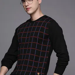 Raymond Men Black & Blue Checked Pullover image 1