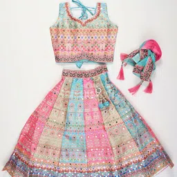 JAY NAGNATH FAB Girls Embellished Mirror Work Ready to Wear Lehenga & Blouse With Dupatta image 5