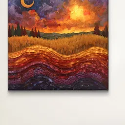 Myntra Elegant Homes Blue & Gold-Toned Half Moon Canvas Wall Art-image-77