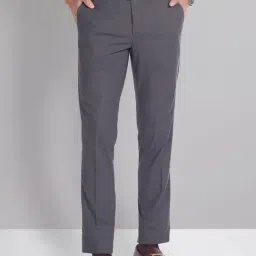AD by Arvind Dark Grey Melange Slim Fit Flat Front Trousers-picture-12