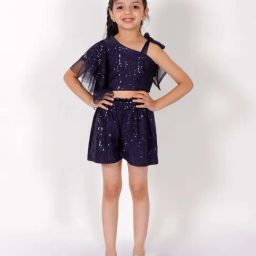 Lil Drama Kids Blue Embroidered Top Set-picture-36