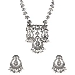 I Jewels Silver-Plated Stones Studded & Ghungroo Beaded Oxidized Necklace And Earrings-picture-20