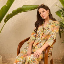 IMANA Printed Pure Cotton Mandarin Collared Top With Trousers Co-Ords image 2