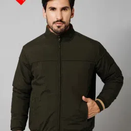 Cantabil Olive & Mustard Regular Fit High Neck Reversible Jacket-image-51