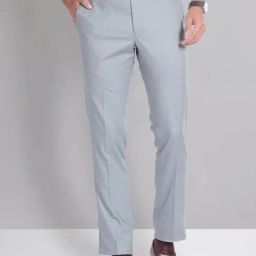 AD by Arvind Light Grey Slim Fit Flat Front Trousers-picture-5