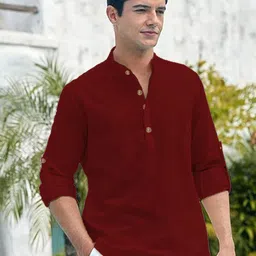 Navkanj Band Collar Roll-Up Sleeves Straight Short Kurta-picture-23