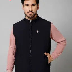 Cantabil Navy & Beige Regular Fit Mock Collar Reversible Jacket-picture-11