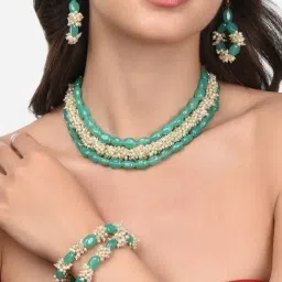 Zaveri Pearls Green Beads Cluster Pearls Multi Strand Choker Necklace Earring Bracelet Set-ZPFK13762-image-51