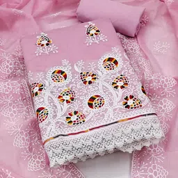 SAINOOR Floral Embroidered Chanderi Cotton Semi-Stitched Dress Material-image-20