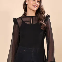 Chemistry Women Keyhole Neck Ruffles Chiffon Top-picture-24