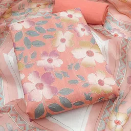 BlissFlair Floral Printed Thread Work Organza Unstitched Dress Material-picture-13