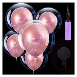 Bubble Trouble Transparent Bobo Balloons Birthday Wedding Anniversary Indoor Outdoor Deor items Rose Gold latex Balloon Decoration Family Reunion Party Supplies Items Pack of 11-picture-6