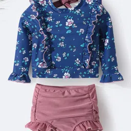 Kookie Kids Full Sleeves Floral Printed Frill Detailing Two Pieces Swimsuit - Multicolour-picture-25