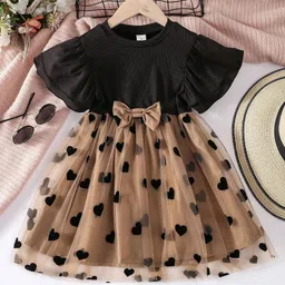 tior Sleeveless Hearts Printed Bow Applique Ruffle Dress - Brown-picture-11