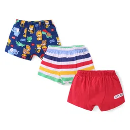 Babyhug 100% Cotton Trunks Solid Striped & Animal Print Pack of 3 - Multicolour-image-17