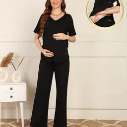 Zelena Viscose Half Sleeves Extra Stretchable Solid Top & Pajama - Black-picture-10