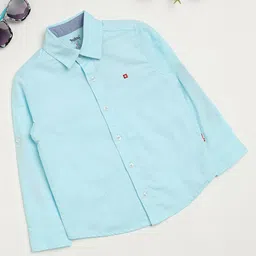 Milou Cotton Full Sleeves Solid Bio Washed Shirt - Turquoise Blue-picture-18
