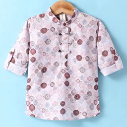 Dapper Dudes Full Sleeves Abstract Printed Kurta Style Shirt - Cream-picture-26
