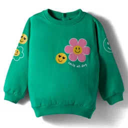 Babyhug Cotton Knit Full Sleeves Sweatshirt With Floral Print - Green image 1