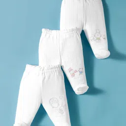 Zero Knit Bootie Leggings With Teddy Bear Print Pack of 3 - White-picture-24