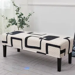 HOUSE OF QUIRK Black & White Stretchable Elastic Slipcover Washable Dining Bench Cover-image-79