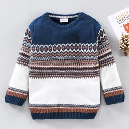 Babyhug Full Sleeves Argyle Pullover - Navy Cream image 2