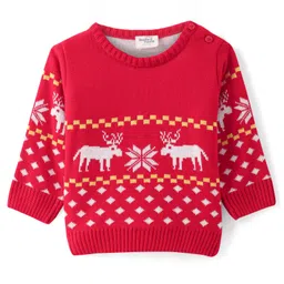 doodle poodle Doddle Poodle Full Sleeves Pullover Sweater Set with Jaquard Knit Design - Red image 2