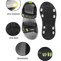 KATS Thunderbolt Applique Detailed Double Velcro Closure Sandals - Black image 3