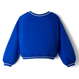 arias by lara dutta Arias 100% Cotton Knit Full Raglan Sleeves Brushed Terry Sweatshirt With Floral Applique - Blue image 2
