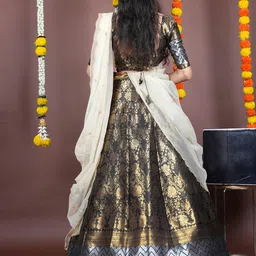 Fabcartz Woven Design Silk Semi-Stitched Lehenga & Unstitched Blouse With Dupatta image 3