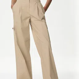 Marks & Spencer Women Solid Wide Leg High-Rise Cargos Trousers-picture-26