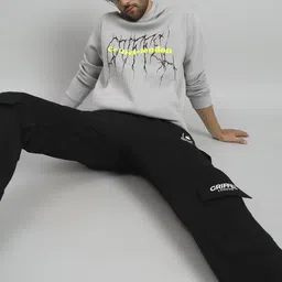 GRIFFEL Men Typography Printed Hood Fleece Pullover Sweatshirt image 4