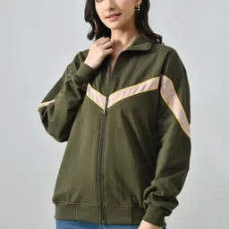 BAESD Women Colourblocked Stand Collar Long Sleeves Open Front Jacket image 4