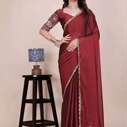 K 5 Fashion Embellished Zari Pure Chiffon Saree-image-47