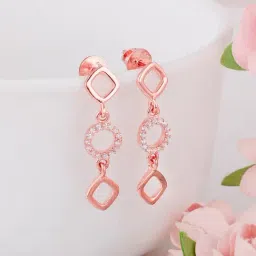 GIVA 92.5 Sterling Silver and Rose Gold Glossy Splendor Drop Earrings-picture-13