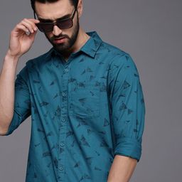 WROGN Men Blue Slim Fit Printed Casual Pure Cotton Shirt-picture-20