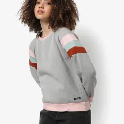 Campus Sutra Grey Cotton Regular Fit Sweater image 3