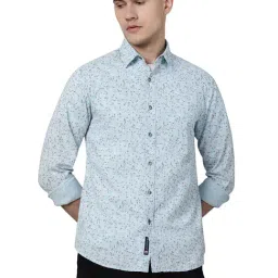 Greenfibre Light Blue Slim Fit Printed Cotton Shirt-image-24