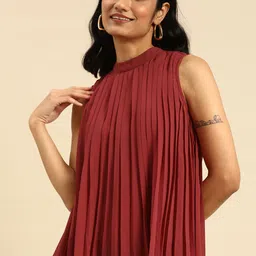 all about you Maroon Solid Round Neck Flared Top-picture-27
