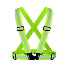 Rahul Professionals Cross Belt Reflective Jacket High Visibility Adjustable Silver Reflective Stripe Color Green Free Size (Pack of 15)-image-94