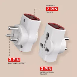 Hi-Fi Dingo 3 Pin Multi Plug Universal Socket Travel Adaptor 6 & 16 A Current White, Red image 3