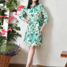 DECKEDUP White Cotton Floral Dress image 3
