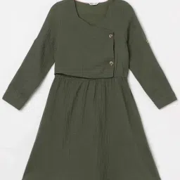 Fame Forever by Lifestyle Kids Olive Regular Fit Full Sleeves Dress-picture-27