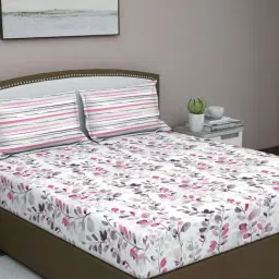 GM Pink & Grey Cotton 140 TC Queen Size Bedsheet With 2 Pillow Cover-picture-16