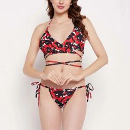 Secrets By ZeroKaata Red & Black Printed Bikini Set-picture-40