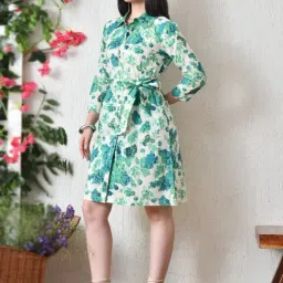 DECKEDUP White Cotton Floral Dress image 4