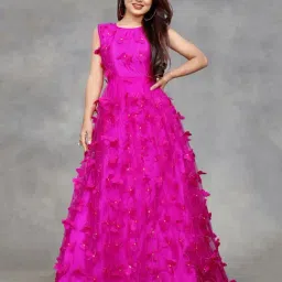 APNISHA Dark Pink Embroidered Semi-Stitched Gown-image-4