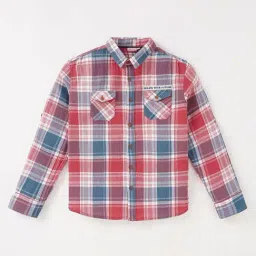 Edheads Kids Red & Blue Cotton Chequered Full Sleeves Shirt-image-11